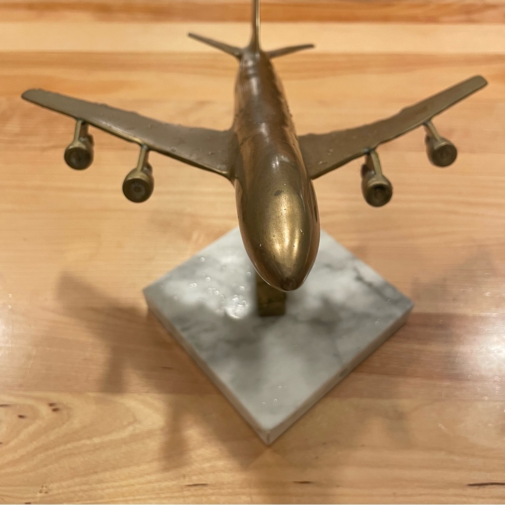 Elegant Bronze Airplane Boeing 747 Sculpture on Marble Base